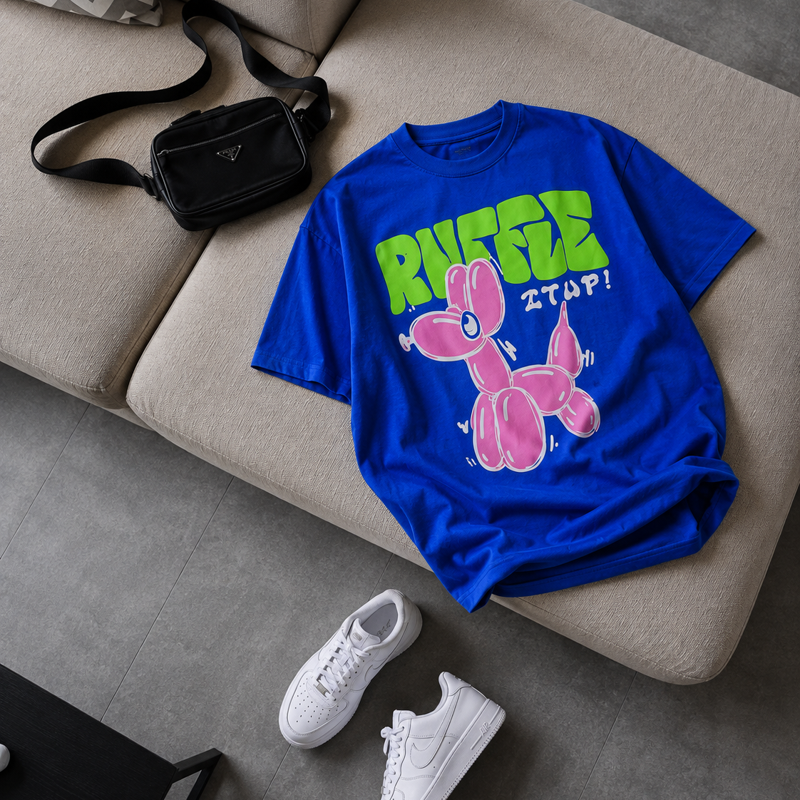 Blue Balloon Graphic Oversized T-Shirt